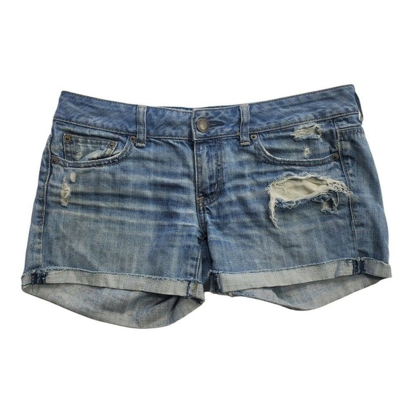 American Eagle Destroyed Denim Jean Shorts Size 6 Distressed - Picture 1 of 12